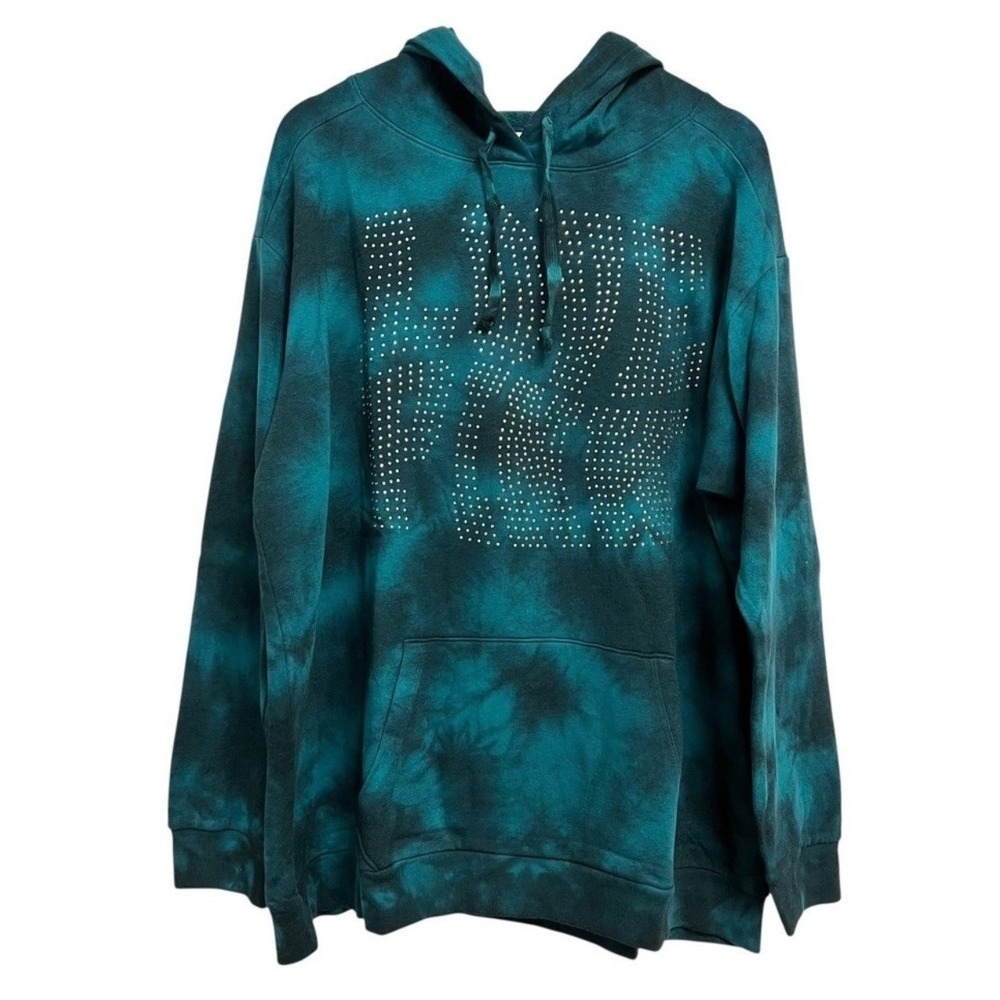 Victoria's Secret PINK Hoodie Womens XXL Teal Tie Dye Rhinestone Bling Pullover